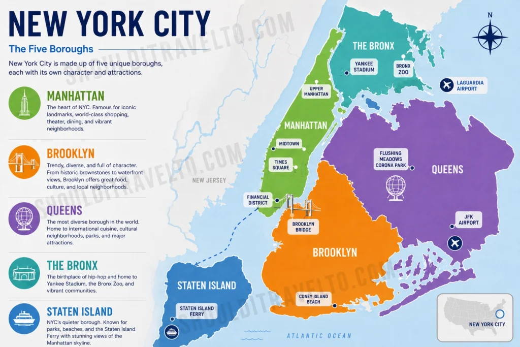 new york city map highlighting the five boroughs