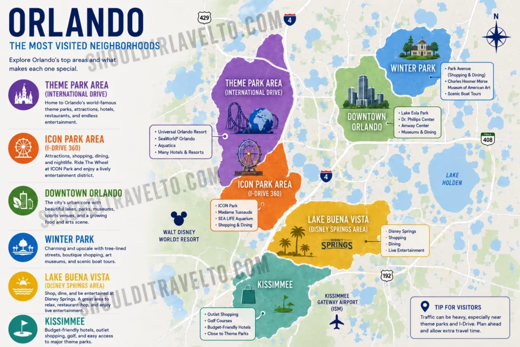 map of Orlando highlighting tourist points of interest