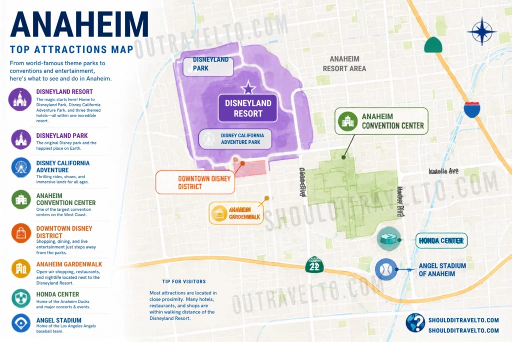 map of Anaheim, highlighting Disneyland Resort