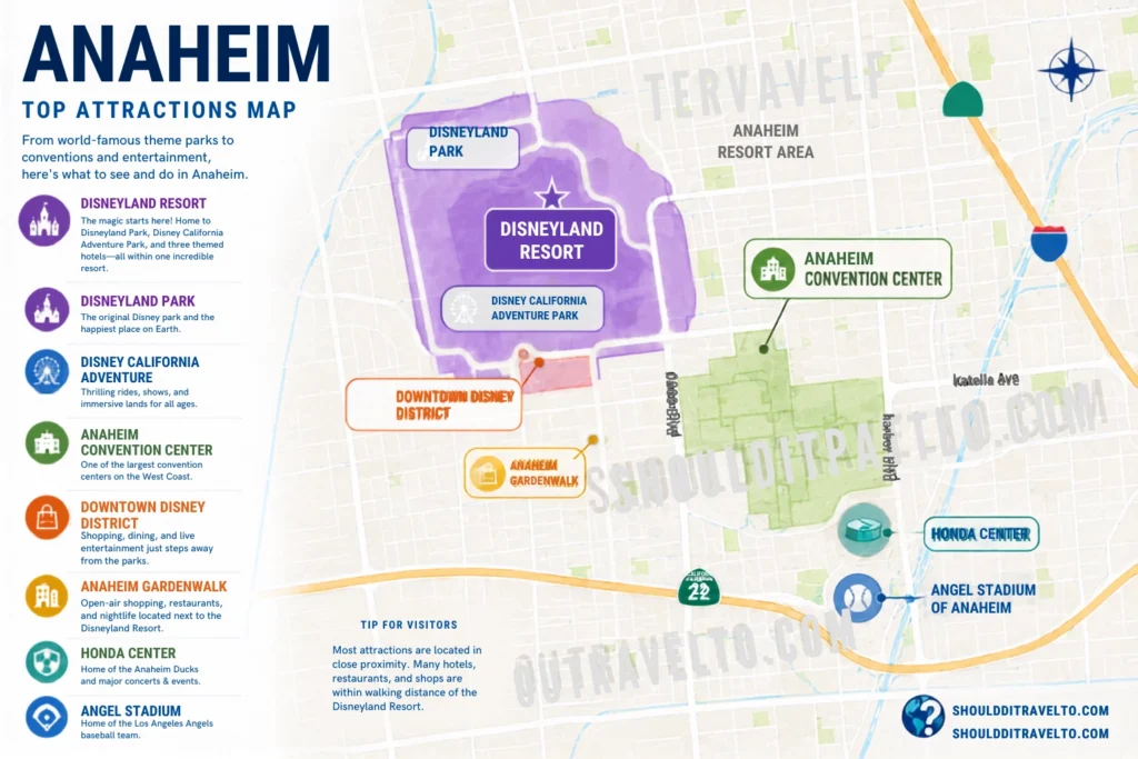 map of Anaheim, highlighting Disneyland Resort