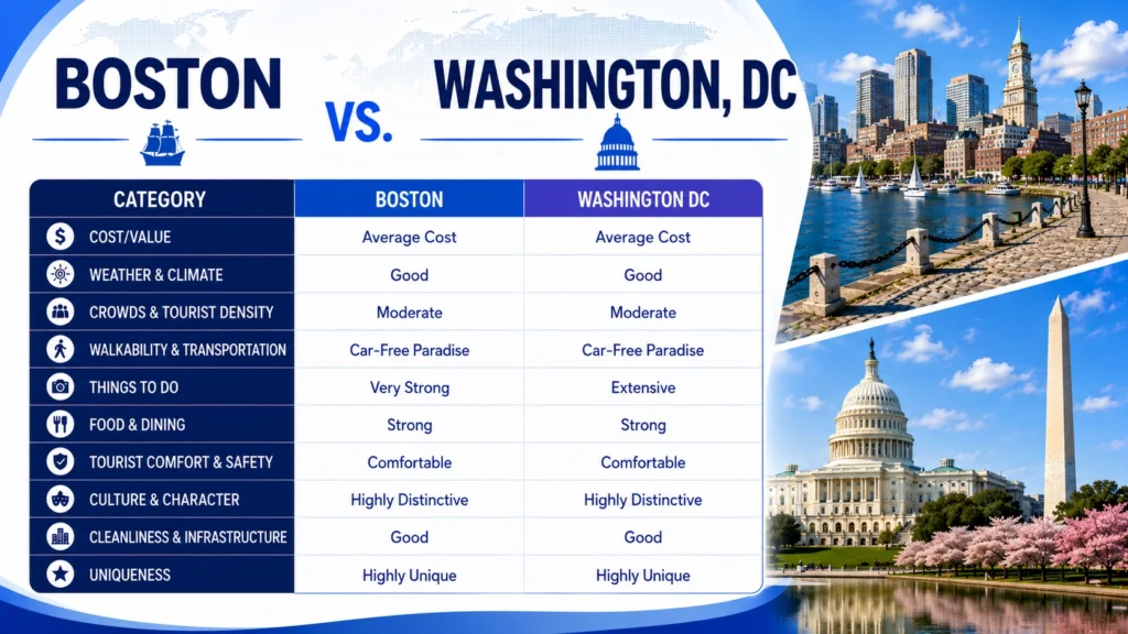 The Should I Travel To ... Boston vs. Washington, DC, scorecard