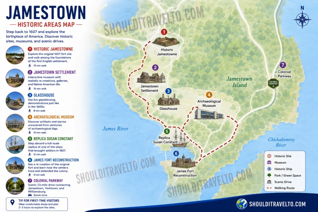 map of Jamestown for first-time visitors