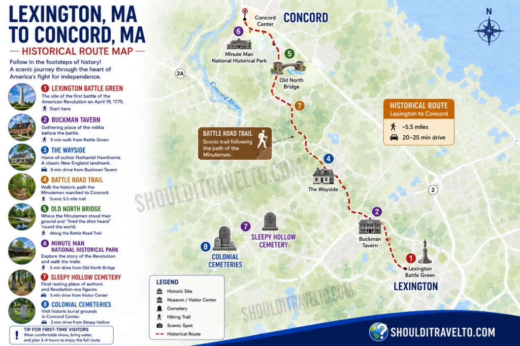 map of Lexington and Concord for first-time visitors
