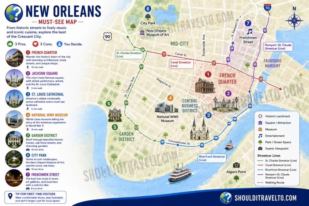 New Orleans map for first-time visitors