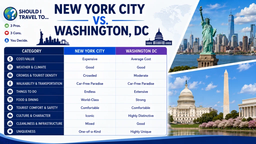 The Should I Travel To ... New York City vs. Washington, DC, scorecard