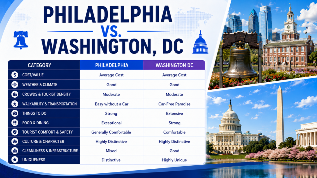 The Should I Travel To ... Philadelphia vs. Washington, DC, scorecard