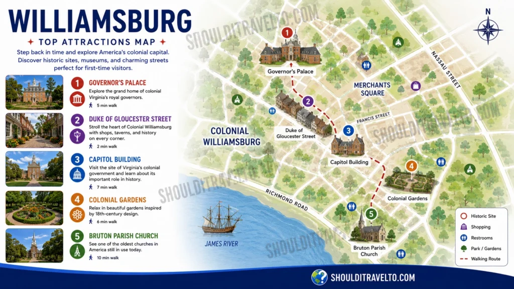 map of Williamsburg for first-time visitors