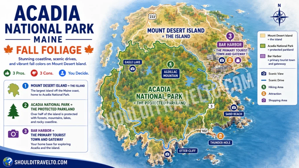map of Acadia National Park for first-time fall foliage visitors
