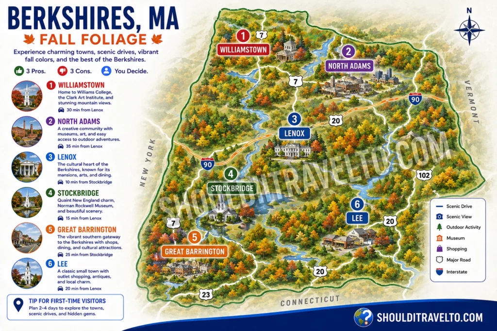 map of the Berkshires for first-time visitors who want to see fall foliage