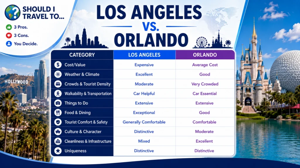 Should I Travel To ... Los Angeles vs. Orlando scorecard