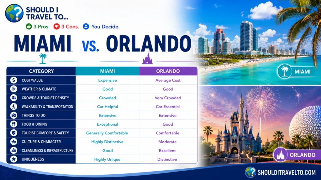 Should I Travel To ... Miami vs. Orlando scorecard