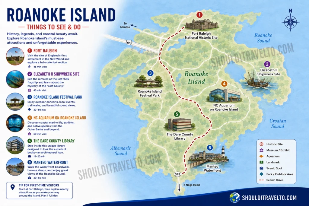map of Roanoke Island for first-time visitors