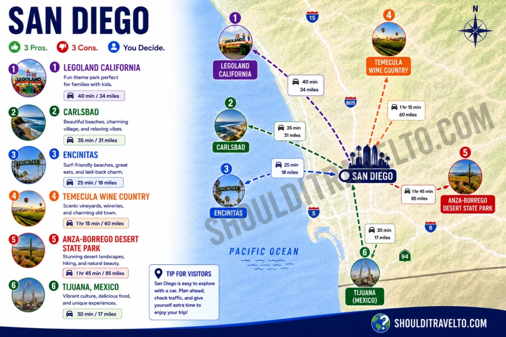 map of nearby destinations to San Diego