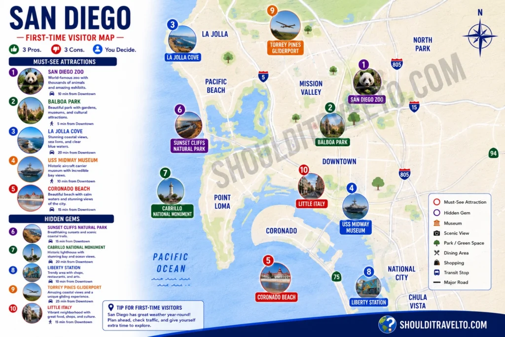 map of San Diego for first-time visitors