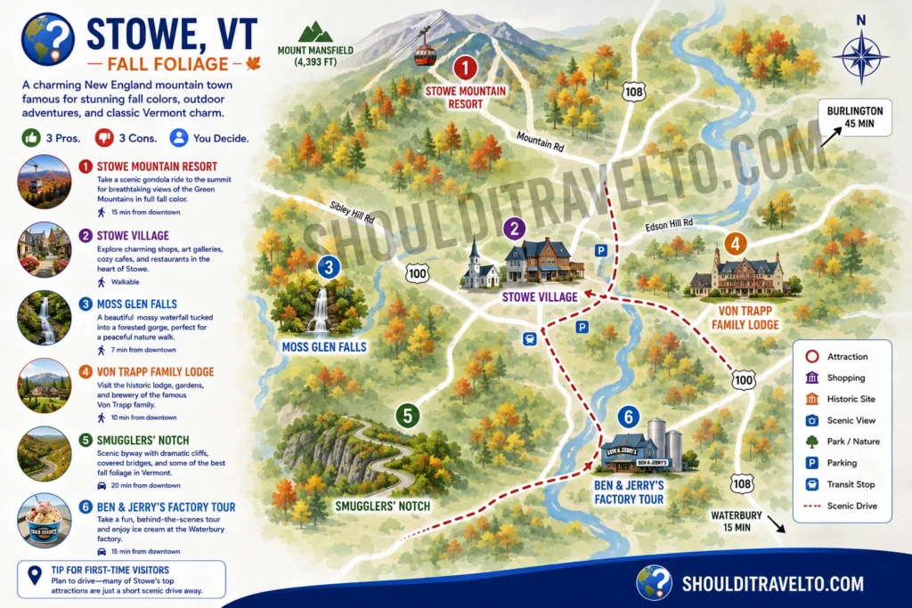 map of Stowe, VT, for first-time visitors