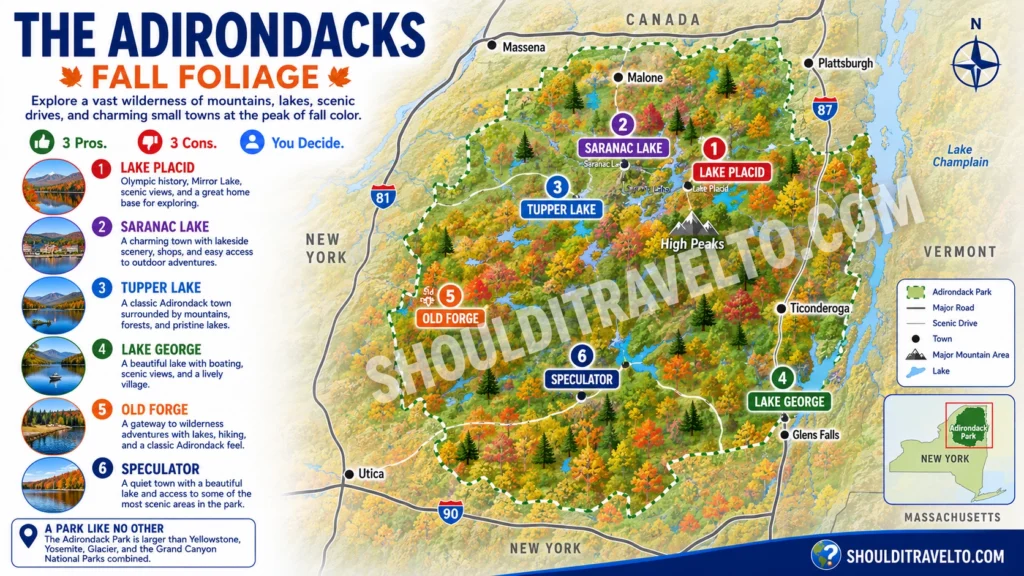 map of Adirondacks for fall foliage for first-time visitors