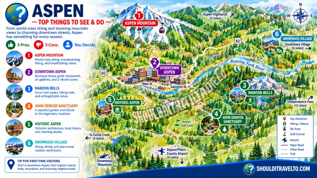 map of Aspen, Colorado, for first-time visitors