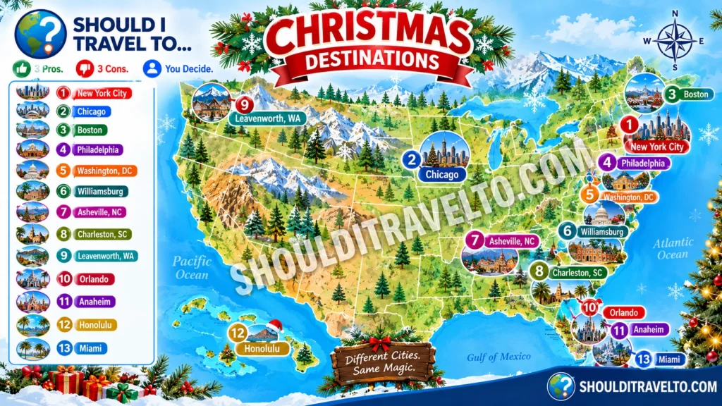 map of Christmas destinations for first-time visitors