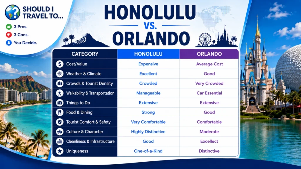 Should I Travel To ... Honolulu vs. Orlando scorecard