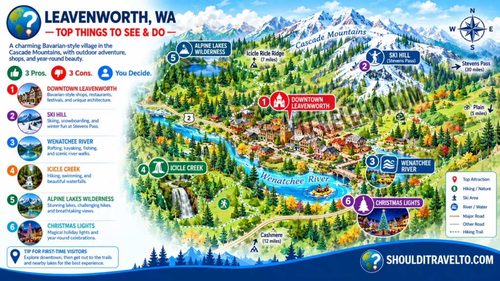 map of Leavenworth, WA, for first-time visitors