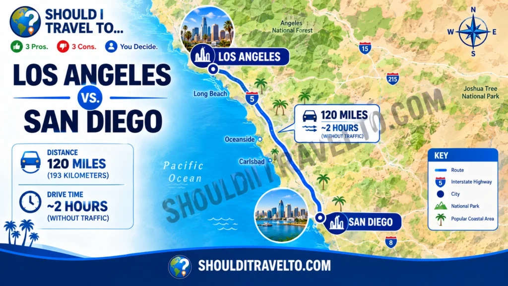 distance between Los Angeles and San Diego map for first time visitors