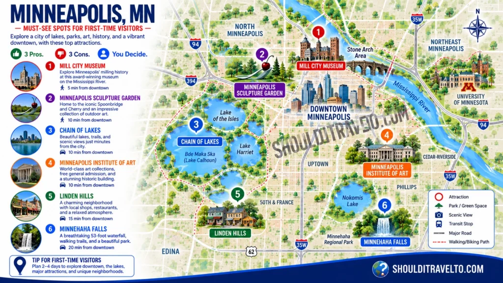 map of Minneapolis, MN, for first-time visitors