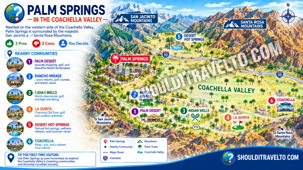 map of Palm Springs and surrounding communities for first-time visitors