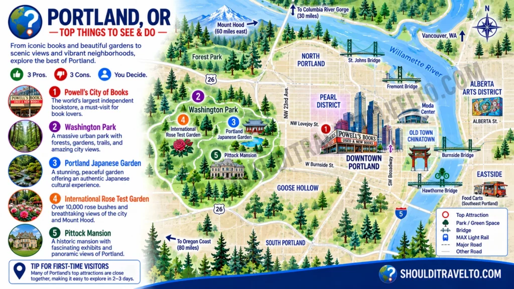 map of things to do in Portland, OR, for first-time visitors