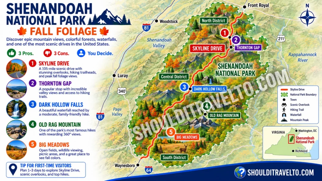 map of Shenandoah National Park for first-time fall foliage visitors