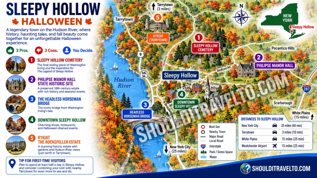 map of Sleepy Hollow in New York for first-time visitors