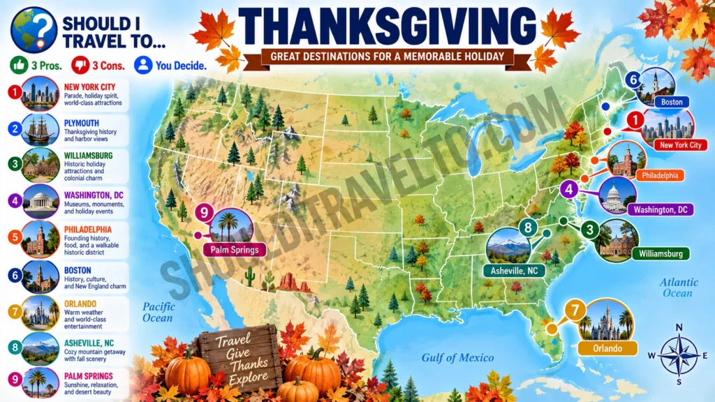 map of Thanksgiving destinations for first-time visitors