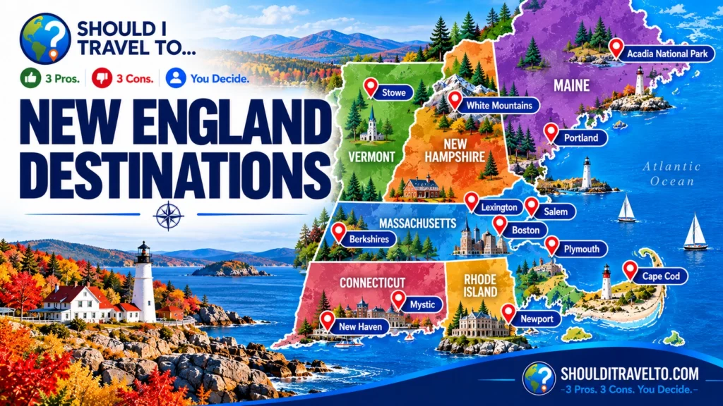 map of New England destinations for first time visitors
