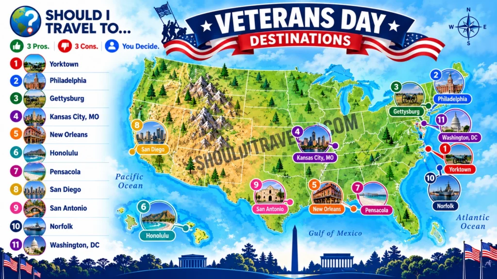map of Veterans Day destinations for first time visitors