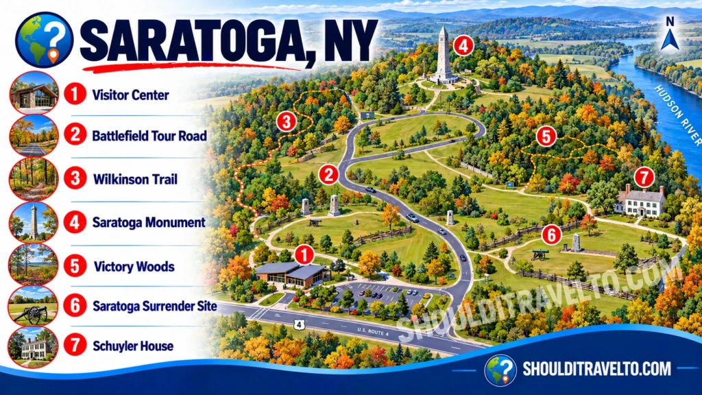 map of things to do at Saratoga, New York, for first time history visitors