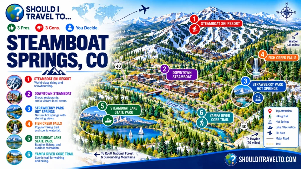 map of Steamboat Springs, CO, for first time visitors