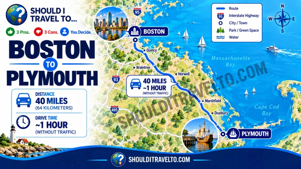 map of distance from Boston to Plymouth for first time visitors