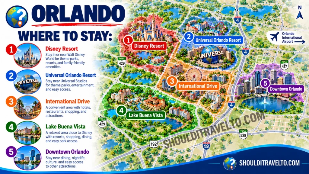 map of where to stay in Orlando for first time visitors