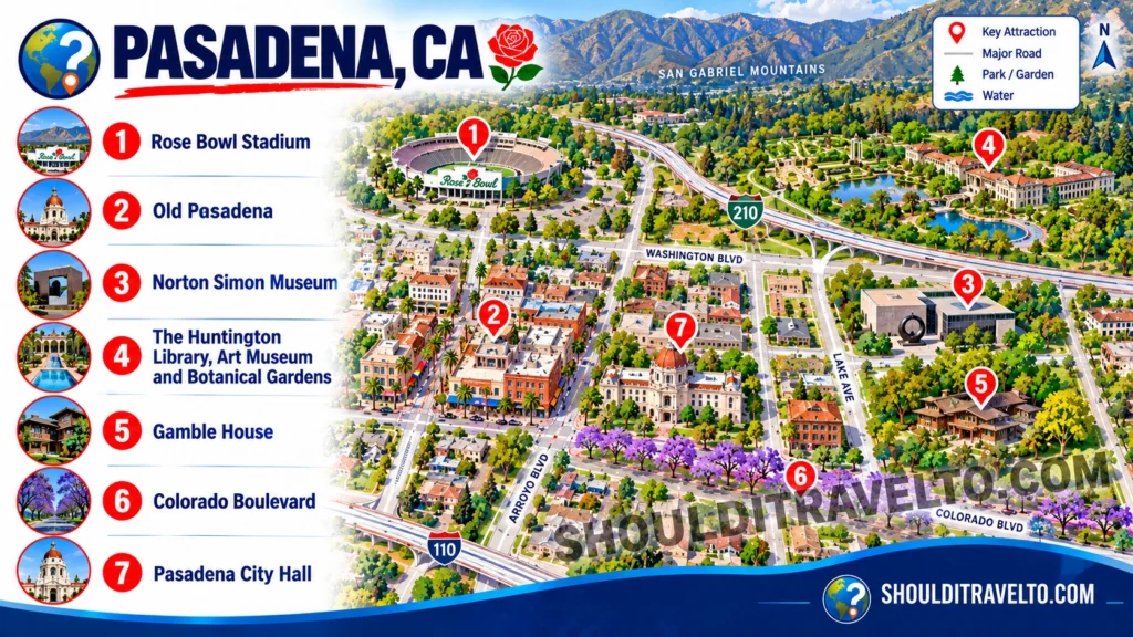 map of Pasadena, CA, for first time visitors